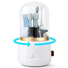 Toothbrush Holders for Bathrooms,Rotating 5-Slot with Cover and White