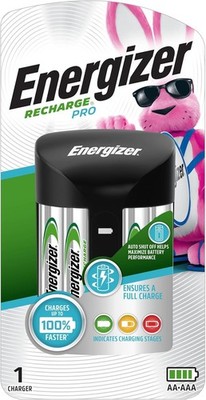 Energizer Recharge Pro Rechargeable AAA and AA Battery Charger With 4 NiMh