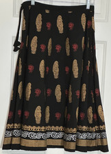 Provogue 100 Cotton Midi Skirt Tie Waist Black Boho Hippie Ethnic Gypsy Indian