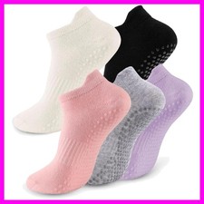 5 Pairs Pilates Socks with Grips for Women Non Slip Grip Yoga Crew Socks for ...
