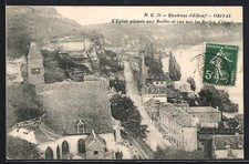 Old postcard Orival, the Church leaning against the Roches and view of the Roches d'Oisel 
