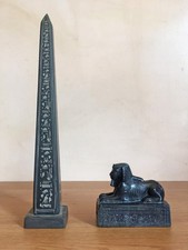 Hand-carved Egyptian Obelisk  (33cm) and Sphinx (10.5 cm by 9cm), Black Stone