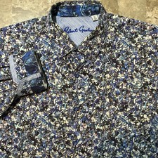 Robert Graham Shirt Mens XL Blue Abstract Art Loud Classic Fit Flip Cuff Soft