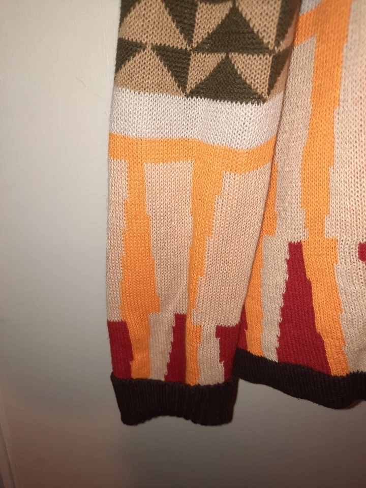 Sparrow Anthropologie 棕色几何开衫毛衣 L 码亚麻棉羊毛 — 第 4/4 张图片