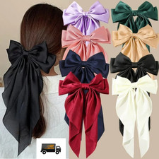 Large Hair Bow Clips for Women Girls Silky Satin Hair Barrettes with Long Ribbon