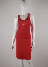 CHANEL Vintage Size FR36 Ribbed Tank Dress Coral Red CC Logo Lion Head Button