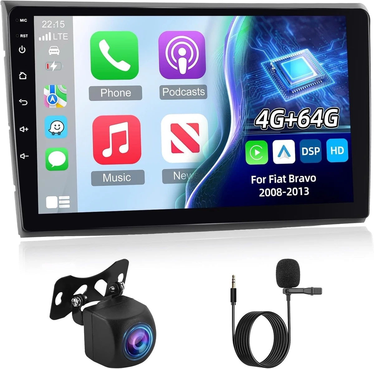 Autoradio Android 15 Per Fiat Bravo 2008-2013 – 9” Touchscreen, Wireless Carplay, Android Auto, GPS, WiFi, Retrocamera E Bluetooth Inclusi (4G+128G)