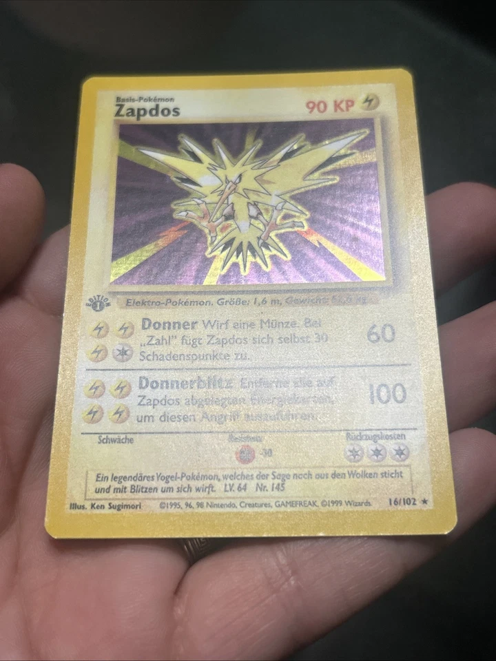 Pokemon TCG Zapdos 16/102 Base Set 1st Edition Holo German- NM - Image 4 of 4