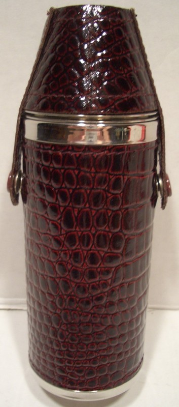  BEAUTIFUL 2 CUPS METAL FLASK w SNAKE LEATHER SLEEVE & CUP HOLDER BRAND-NEW 