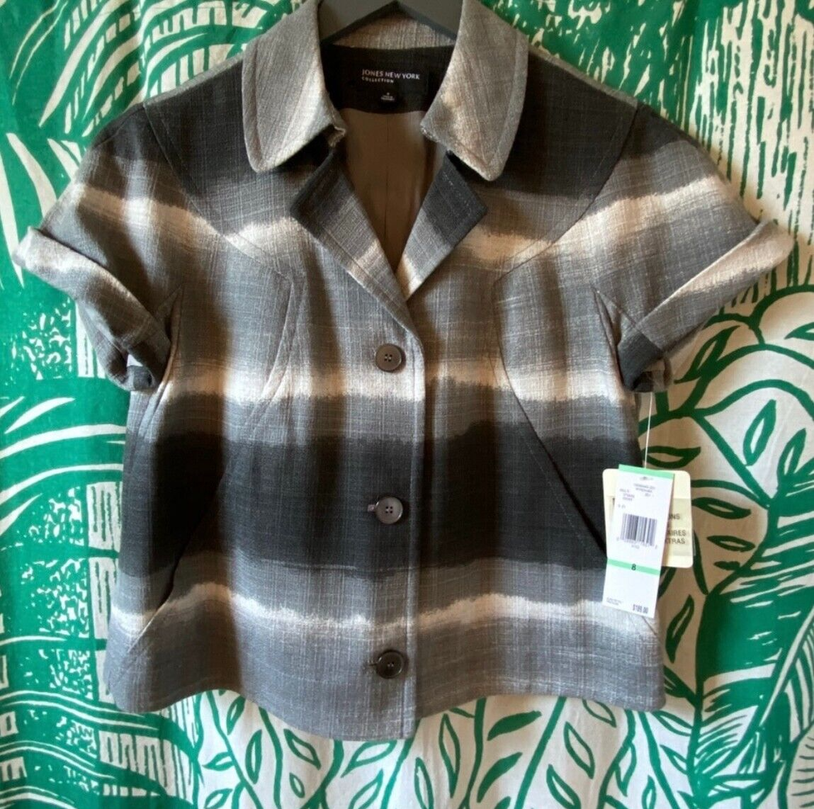 Jones New York Jacket Women Cropped Blazer Ombre Pockets Cap