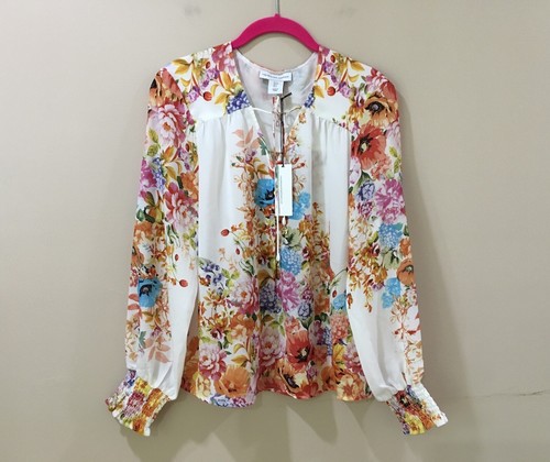 New Cupcake&cashmere Women’s S White Orange Floral Blouse top Feminine Cottage - 第 1/7 張圖片