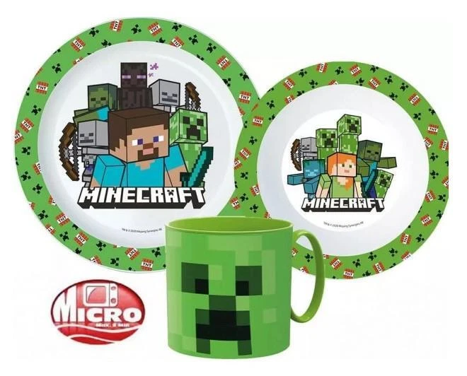 Minecraft Frühstücksset 3 tlg.  Geschirr Set 5 Varianten unverpackt Mikrowelle - Bild 2 von 4