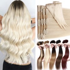 THICK Double Weft Human Hair Clip In Remy Hair Extensions FULL HEAD 170G Caramel