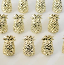 12 Gold Pineapple Cupcake Picks Topper Hawaiian Luau Tropical Kid Bday Party
