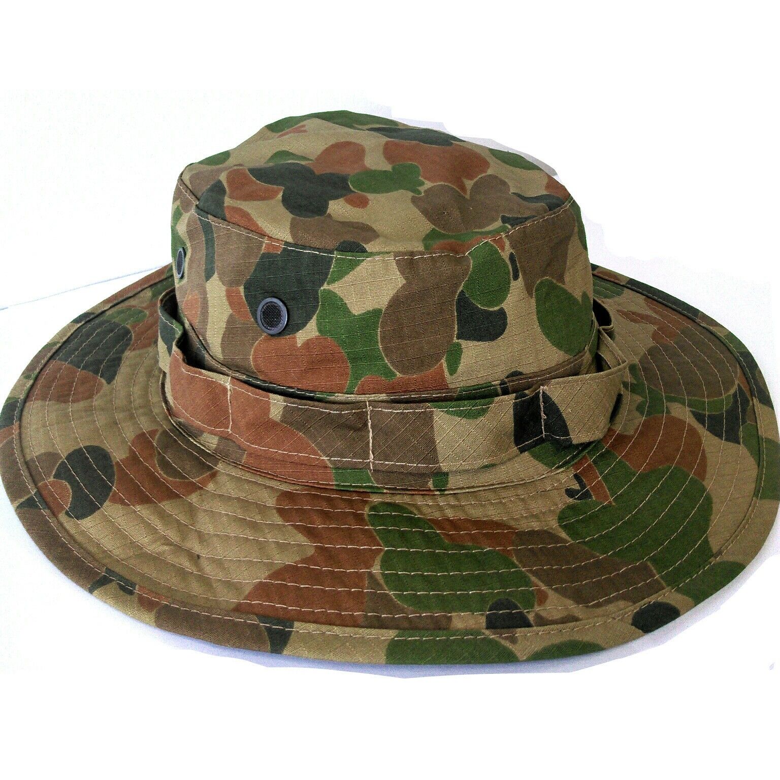 AUSCAM BOONIE HAT MEDIUM 100% COTTON DOUBLE LAYER BRIM WITH VENTS ARMY