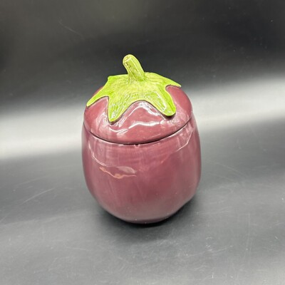 Vtg Canister Eggplant Ceramic Lid Vegetable 1990 Hearth and Home Designs H&HD
