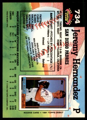 1992 Stadium Club Jeremy Hernandez Rookie San Diego Padres #734 | eBay