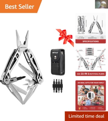 21-in-1 Stainless Steel Multitool with Pocket Knife - Perfect Father's Day Gift
