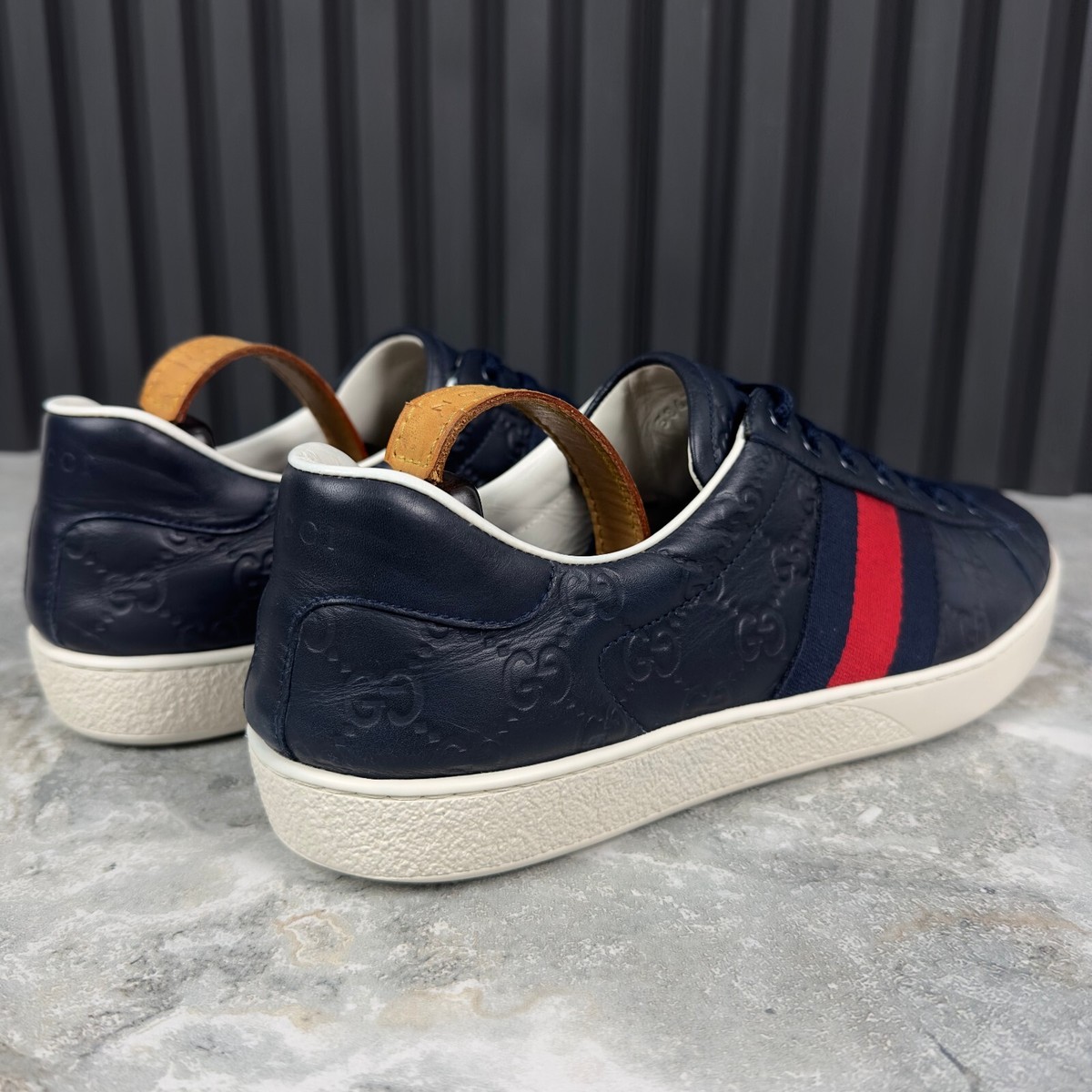 Gucci Ace Web GG Monogram Sneakers Blue Leather 10 G or 10.5 Gucci Ace Web GG Monogram Sneakers Blue Leather 10 G or 10.5
