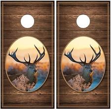 Elk Buck Hunting Wood Cornhole Board Decal Wrap Wraps