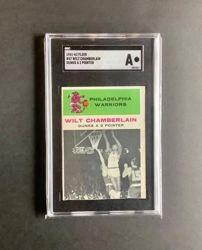1961 FLEER WILT CHAMBERLAIN IN ACTION #47 SGC A (MISCUT SHORT) HALL OF FAME GOAT
