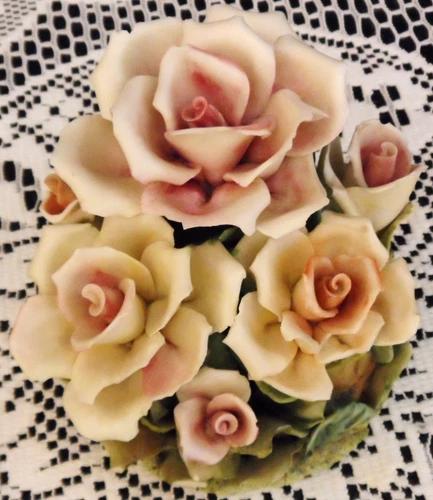 Vtg Capodimonte Garden of Pink Roses Marked "N" - Made in Italy - Center Piece