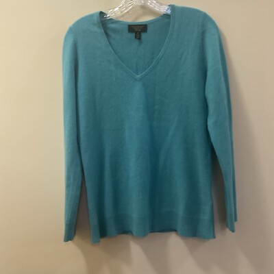 Charter Club Luxury 100% Cashmere Blue Long Sleeve V Neck Sweater Size M 