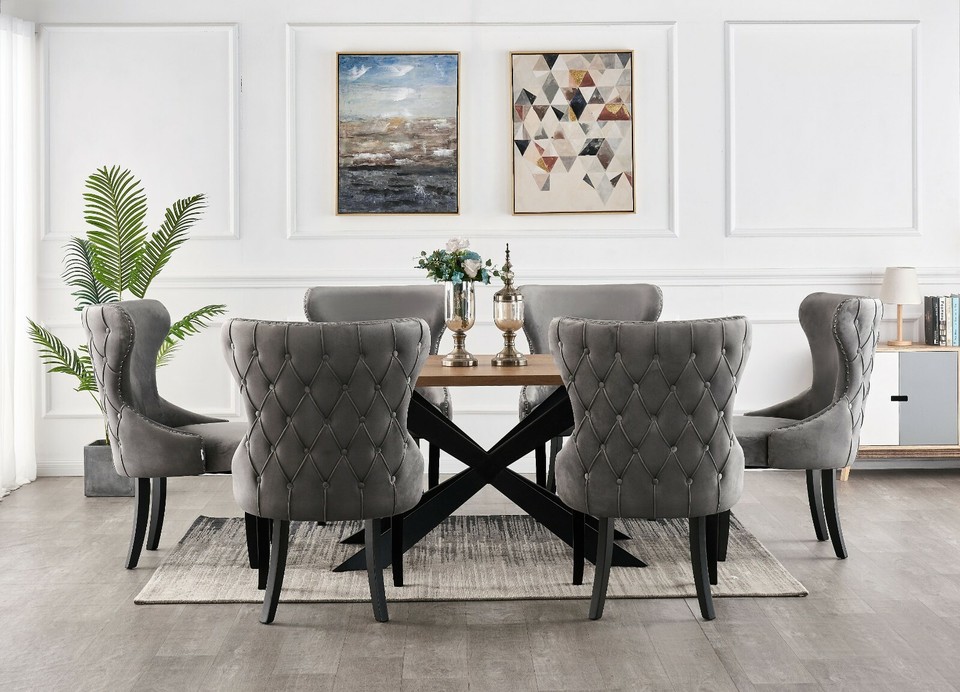 Luxury Dining Table Set Velvet Chairs Dining Table Set 4 and 6 Seater ...