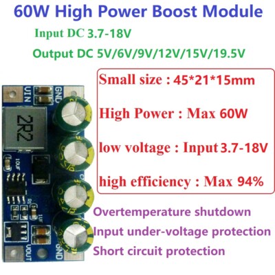 60W DC DC Converter Step-Up Boost Module DC 3.7V-18V to 5V 6V 9V 12V 15V 19.5V