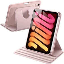 Rotating Case for iPad Mini 6 (8.3-Inch 2021 Model) with Pencil Holder, Pink