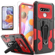 For LG K31 Rebel Case Phone Cover Shockproof Kickstand+ Tempered Glass Protector