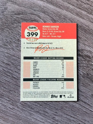 Ronnie Dawson RC Orange Wave Refraktor #'d 11/25 - 2022 Topps Chrom Jubiläum - Bild 2 von 2