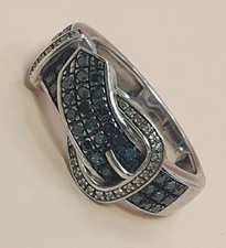 Blaue und Weiße Diamanten Ring 925 Silber Größe 53 (16,8 mm Ø)