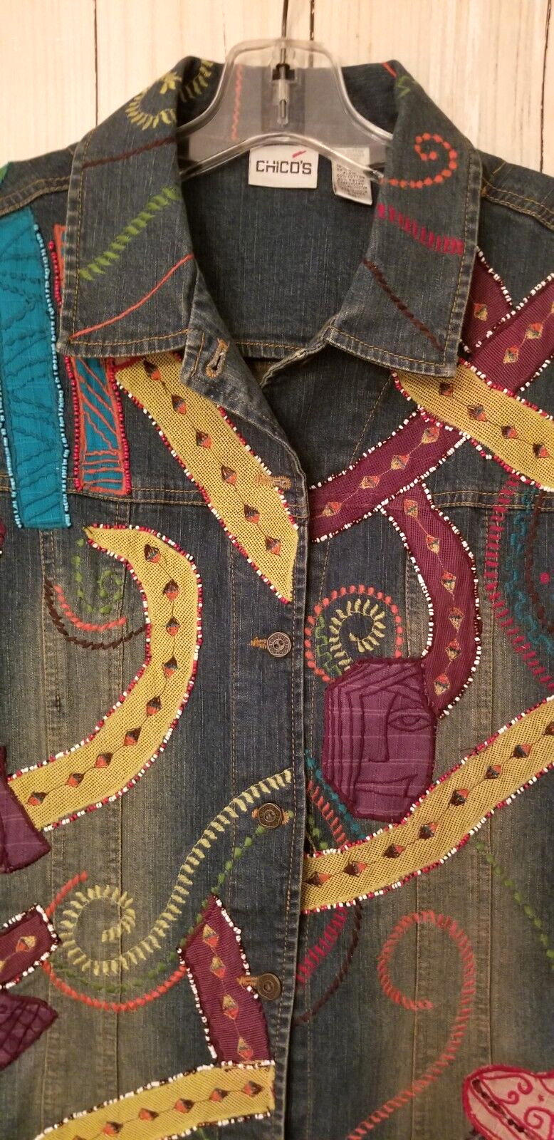 Chico's Women's Vest Denim Embroidered & Beaded C… - image 2
