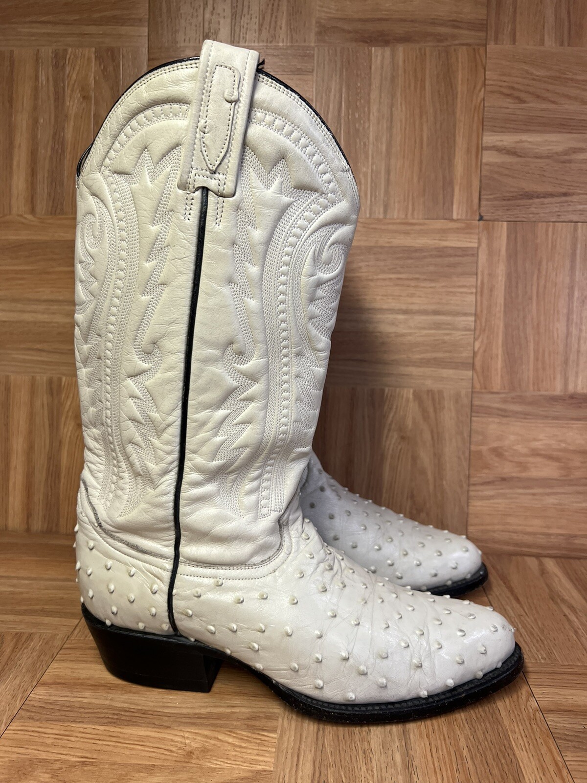 RARE? RUDEL White Ostrich Cowboy Leather Boots Men display picture 1