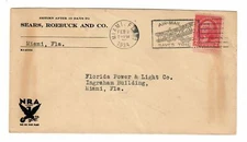 #815rb 1934 Front Advt.Sears Roebuck Co.Fla. N.R.A. Hand Stamp Black Bi Plane PM