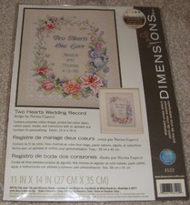 Dimensions 'Two Hearts Wedding Record' Stamped Cross Stitch Kit - New