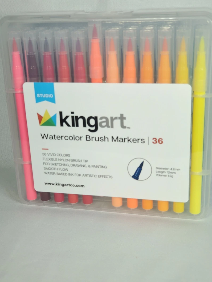 New KingArt Studio Tip Watercolor Brush Markers, Set of 36 Vivid Colors