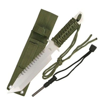 11'' Survivor Outdoor Full Tang Fixed Blade Knife w/Cord Wrapped Handle & Sheath