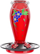 24 OZ Hummingbird Feeder for Outdoors Hanging, Heavy-Duty Thick Glass Humming Bi