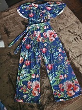 Women s Blue Floral Off-Shoulder Ruffle Wide-...