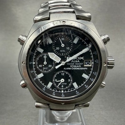 Seiko Alba Roox Chronograph Watch Men 38mm Black Dial Steel Date Alarm PARTS