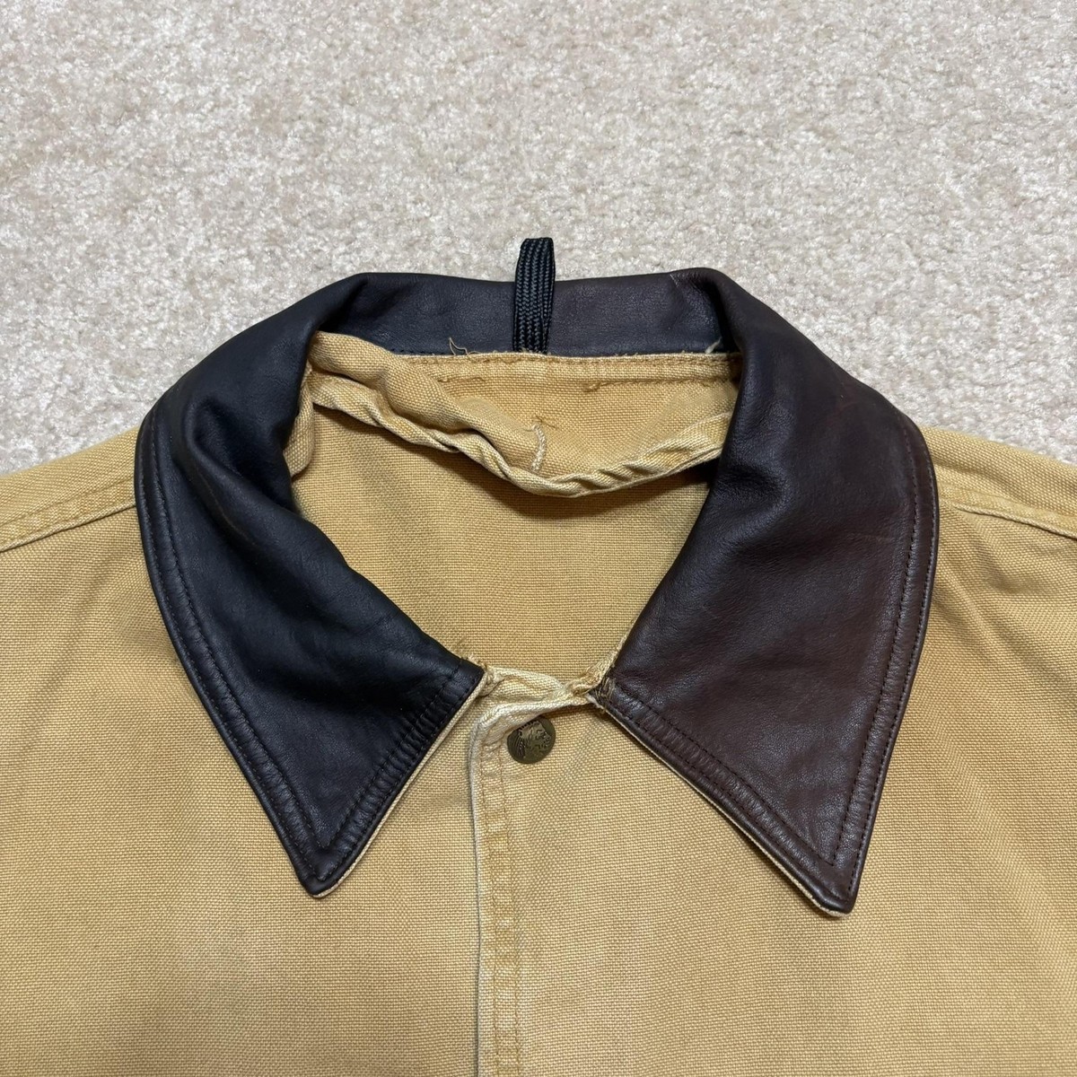 Vtg Woolrich Coat Mens XL Tan Canvas Leather Collar Hunting Field
