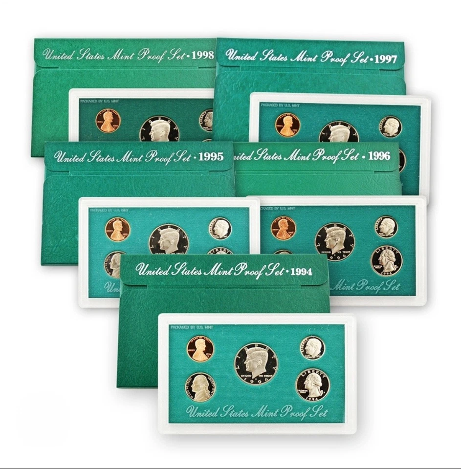 US Mint Proof Set 1994-1998 Lot Green Box w/ COAs Uncirculated Coins Estate Lot - Image 2 of 4