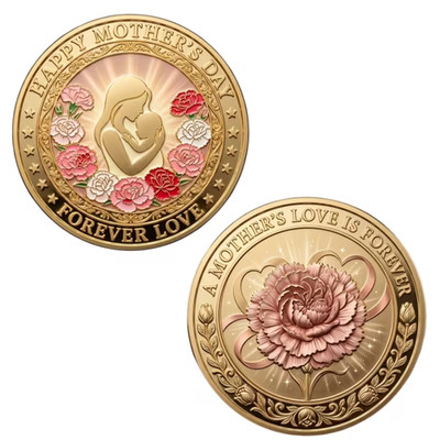 Mother's Day Commemorative Coins Suitable for Mothers, Hug & Pink Carnation ''2D''