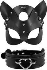 Leather Mask Set: Black Choker Mask Set for Women Half Face Masks Adults Cosplay