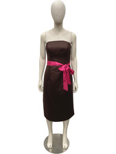 Alfred Sung Strapless Dress Pink Bow Belt Espresso UK Size 8 1 NYU001
