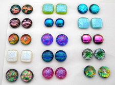 ROUND and SQUARE set 30 Dichroic fused glass cabs Y24 for earrings bracelets