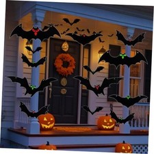 Hanging Bats Halloween Decorations Outdoor - 16 Pack Glowing Eyes Large Black