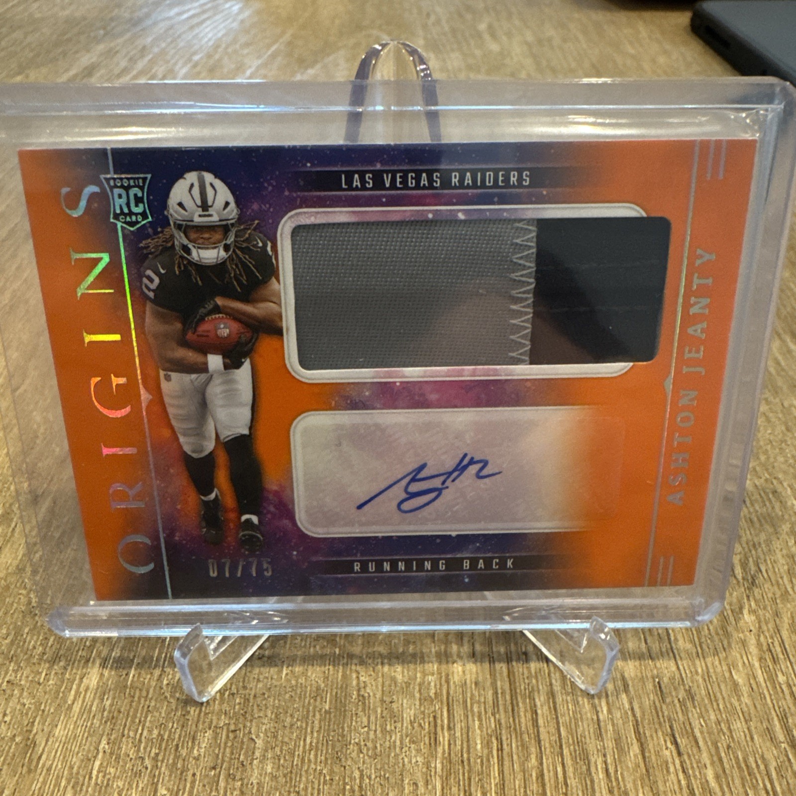 2025 Panini Origins #RJJ-AJY Ashton Jeanty RC Jumbo Patch Auto Orange RPA /75